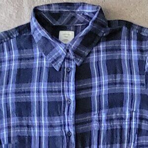Gap Ladies Light Flannel Plaid Fitted Boyfriend Button Down Shirt Women's Sz XS